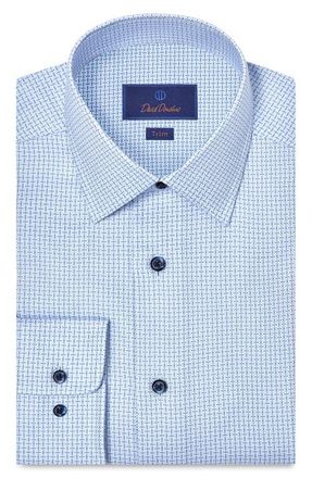 David Donahue Trim Fit Check Cotton Dobby Dress Shirt in Sky/Blue at Nordstrom, Size 15.5 - 34