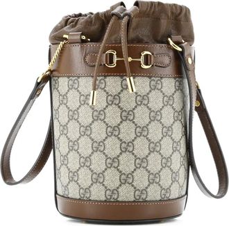 Gucci Horsebit 1955 GG gecoat canvas en leren kleine bucket-tas - Bruin