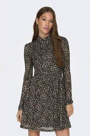 Only mesh jurk met panterprint bruin