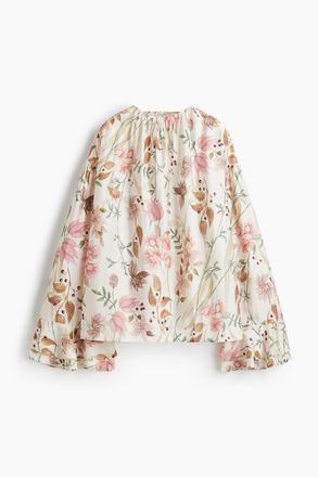 H&M Bluse mit &Auml;rmelvolants - Hellbeige/Gebl&uuml;mt