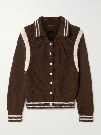 Mother Cardigan In Alpaca Con Righe E Logo Applicato The Little Raquette - Marrone