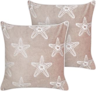 Beliani Beliani - Conjunto De 2 Cojines Terciopelo 45 X 45 Cm Cuadrados Marino Relleno Poli&eacute;ster Estrella De Mar Rosa Ceramium