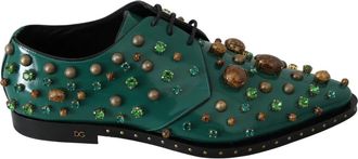 Dolce & Gabbana Groene Leren Kristallen Jurk Broque Schoenen - Dames - Veterschoenen - Groen - 41 EU - Leer - Schoenen