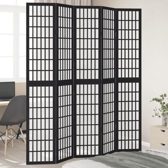 Berkfield Home Room Divider 5 Panels Black Solid Wood Paulownia
