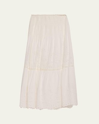 LoveShackFancy Mallow Embroidered Cotton Midi Skirt