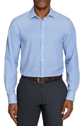 W.R.K Round Geo Print Performance Dress Shirt in White/Blue at Nordstrom, Size 16.5 - R