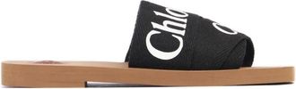 Chlo&eacute; Zwarte Linnen Platte Sabot Schoenen - Dames - Sandalen - Zwart - 35 EU - Linnen - Schoenen