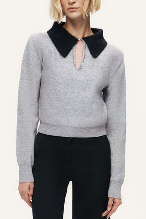 Nocturne Contrast Collar Keyhole Knit Sweater in Grey at Nordstrom, Size X-Small Eu
