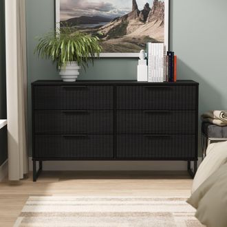 Lewis's Fluted 6 Drawer Midi Chest in Black Ash - Ready Assembled - Lewiss Home | TJ Hughes
