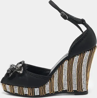 Le Silla Black Satin Embellished Ankle Strap Sandals