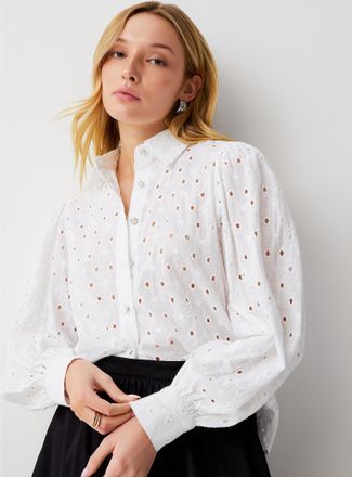 Icone Womens Puff-sleeve broderie anglaise shirt