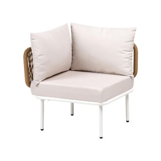 Beliani M&oacute;dulo Esquinero De Metal Y Rat&aacute;n Sint&eacute;tico Tapizado De Tela Jard&iacute;n Terraza Beige Claro Baucina