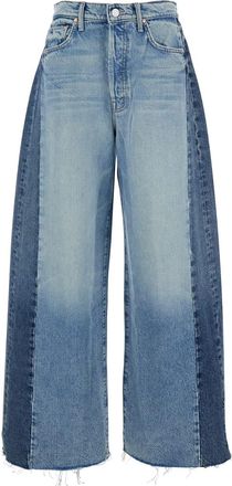 Mother Blue Five-pocket Jeans With Patchwork Design In Denim Woman