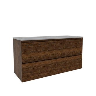 Saniclass Holz Pure Badkamermeubelset - 120x45x60cm - keramische wastafel wit - 2 wasbakken - zonder kraangaten - 4 lades - Walnut pure