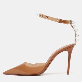 Amina Muaddi Brown Pvc Crystal Embellished Julia Ankle Strap Pumps