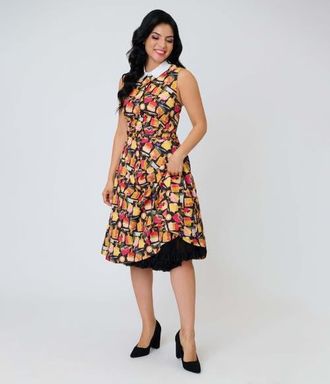 Unique Vintage Sleeveless Darlene Dress in Black Charcuterie Print at Nordstrom, Size X-Large