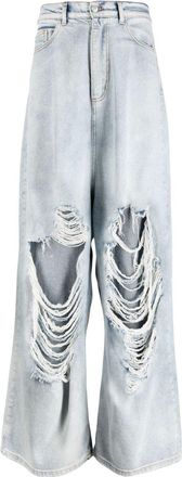 Natasha Zinko distressed wide-leg jeans - women - Cotton - S - Blue