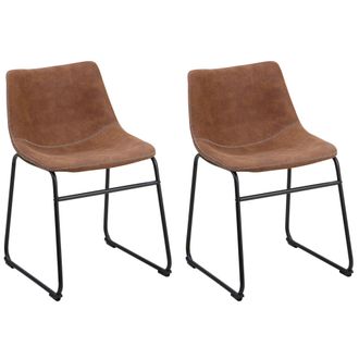Beliani Beliani - Juego De 2 Sillas De Comedor Tapicer&iacute;a De Tela Marr&oacute;n Patas Negras Estilo Retro R&uacute;stico Batavia
