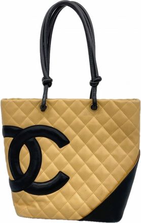 Chanel Beige Black Leather Tote Bag (Pre-Owned)