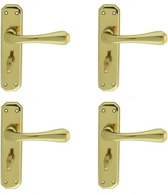 Loops 4x PAIR Heavy Duty Lever on Angular Bathroom Backplate 180 x 40mm Polished Brass