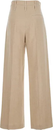 Tela Womens Trousers Front-Pleated Beige Linen Blend
