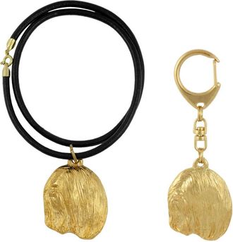 OEM Lhasa Apso - Llavero Y Collar Con Perro En Caja, Producto Ba&ntilde;ado En Oro De Alta Calidad, Marca Art-dog