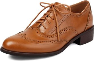 Generic Womens Lace Up Oxfords Low Chunky Heels Brogue Wingtip Perforated Round Toe Dress Shoes Comfortable Classic Vintage Style,Yellow,8.5 UK