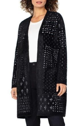 Liverpool L.A. Fuzzy Jacquard Sweater Coat in Black/White Patchwork at Nordstrom Rack, Size X-Small