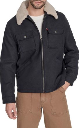 Levi's Brushed Twill Depot Jacket with Faux Shearling Collar in Navy at Nordstrom, Size Xx-Large