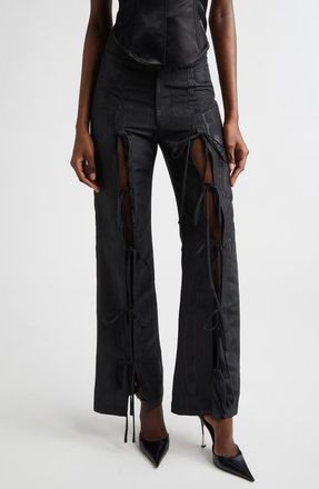 Kim Shui Colton Moir&eacute; Tie Leg Flare Pants in Black at Nordstrom, Size X-Small