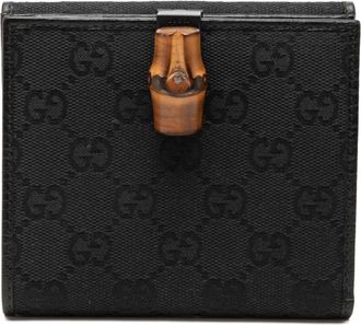 Gucci Bamboo Black Gg Canvas Leather Wallet (Bi-Fold) (Pre-Owned)