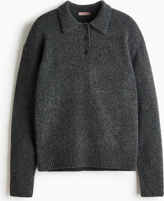 H&M Polopullover in Zopfstrick - Schwarz