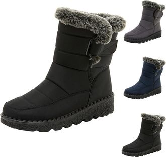 Generic Womens Snow Boots Waterproof, Fleece Lined Snow Boots For Women Mid Calf Outdoor Walking Booties With Fluffy Collar Thermal Fleece Lined Non Slip Hiki