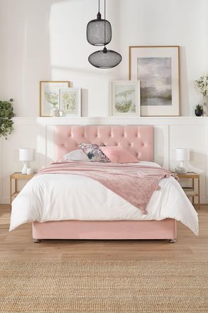 Aspire Home Accents Olivier Divan, Plush Fabric, Strutted Headboard, 2 Drawers in Rose | Size: Super King