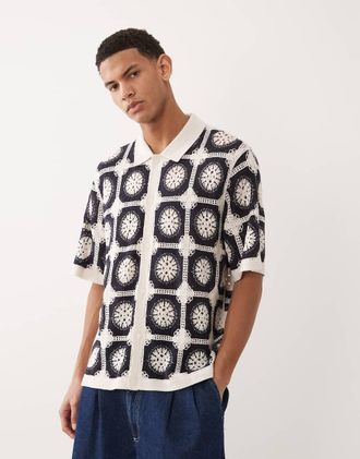 Jack & Jones Camicia nera e bianca con motivo alluncinetto-Bianco