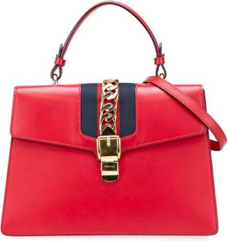 Gucci Pre-owned Handbags, female, Red, Size: ONE SIZE Pre-owned Elegant Top Handle Leather Shoulder Bag with Chain Detail