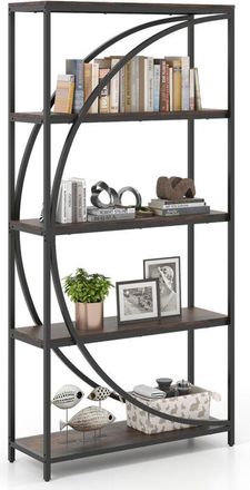 Costway 5-Tier Bookshelf Industrial Etagere Bookcase w/Storage Shelves Brown