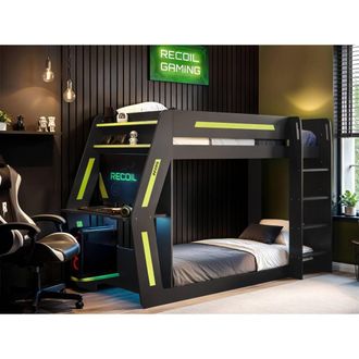 Flair Alister Gaming Bunk Bed with Desk Charcoal & Green | Size: Single