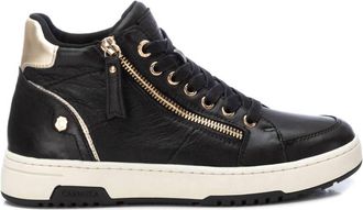 Xti Womens Leather High Top Sneakers In Black
