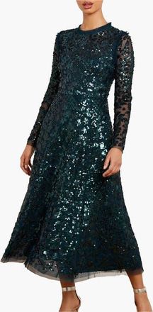 Needle & Thread Aurelia Long Sleeve Ballerina Dress in Emerald Green at Nordstrom, Size 18