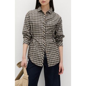 M&S Collection Drawstring Waist Cotton Shirt in Black/multi at Nordstrom, Size 4