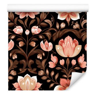 OEM Carta Da Parati Con Bellissimi Fiori Color Ruggine, Nero E Arancione Per Soggiorno E Camera Da Letto 50x1000