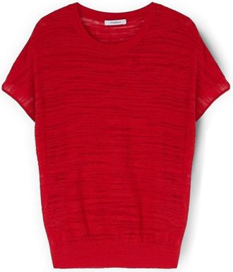 Motivi Flamed Knit Sweater - Dames - Ronde hals truien - Rood - S - Katoen - Truien & Vesten