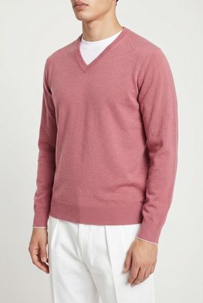Brunello Cucinelli Pink Wool V Neck Sweater, Brand Size 56 (US Size 46)