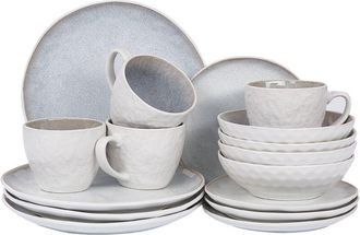 Beliani Conjunto De 16 Piezas De Gres Gris Claro Vajilla 4 Personas A Mano Esmalte Sesame