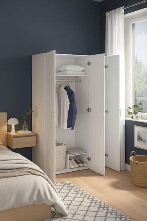 Dmora Dmora - Armoire &Agrave; Trois Portes Battantes Avec Quatre &Eacute;tag&egrave;res Internes Et Tringle &Agrave; V&ecirc;tements, Couleur Blanche, Dimensions 115 X 175 X 49 Cm