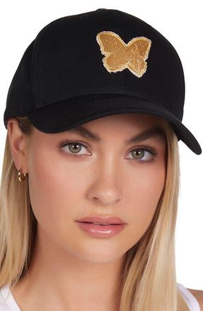 Lauren Moshi Bay Gold Butterfly Patches Hat in Black at Nordstrom