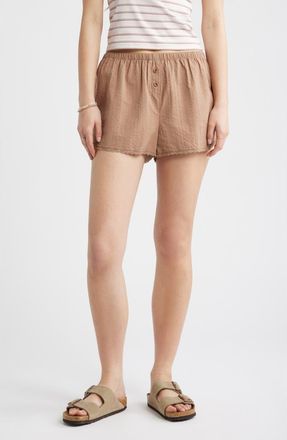 BP. Cotton Seersucker Boxer Shorts in Brown Fresco at Nordstrom, Size Xx-Small