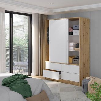 Dmora Armario 2 Puertas Ponna, Ropero De Dormitorio Con Perchero, 60x200h Cm Roble Nudos Marr&oacute;n