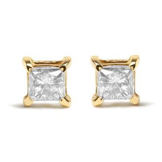 House of Brilliance 10K Yellow Plated Silver 5/8 Cttw Princess Cut Diamond Soltaire Stud Earrings at Nordstrom